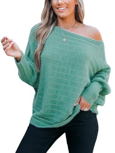CUPSHE Damen Strickpullover Schulterfreier Langarmpulli Herbst Winter weicher kuscheliger Pullover Oberteile Tops Oversize Knit Sweater Grün M CUPSHE Damen Strickpullover Schulterfreier Langarmpulli Herbst Winter weicher kuscheliger Pullover Oberteile Tops Oversize Knit Sweater Grün M von CUPSHE
