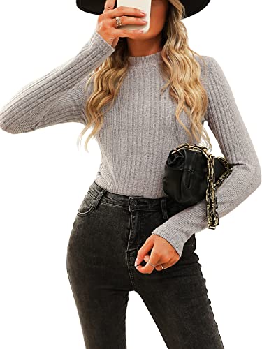 CUPSHE Damen Strickpullover Stehkragen Langarm Pulli Basic Jumper Oberteile Tops Knit Sweater Grau XL von CUPSHE