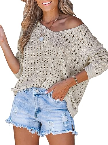 CUPSHE Damen Strickpullover V-Ausschnitt Langarm Feinstrick Pulli Oberteil Tops Crochet Knit Sweater Aprikose M CUPSHE Damen Strickpullover V-Ausschnitt Langarm Feinstrick Pulli Oberteil Tops Crochet Knit Sweater Aprikose M von CUPSHE
