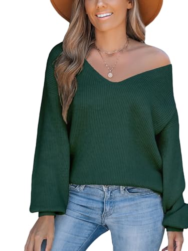 CUPSHE Damen Strickpullover V Ausschnitt Langarm mit Schleife Rückenfrei Lässiger Feinstrick Pulli für Herbst/Winter 2024 Grün L von CUPSHE