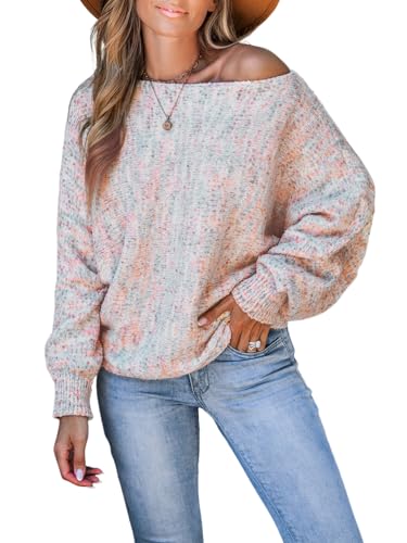 CUPSHE Damen Strickpullover eine schulterfrei bunter Pulli 2024 Herbst Winter Melierte Optik Feinstrick Pullover Oberteile Tops Oversize Knit Sweater Rose XL CUPSHE Damen Strickpullover eine schulterfrei bunter Pulli 2024 Herbst Winter Melierte Optik Feinstrick Pullover Oberteile Tops Oversize Knit Sweater Rose XL von CUPSHE