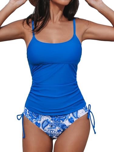 CUPSHE Damen Tankini Set U Ausschnitt Bauchweg Raffung Tankini Mid Waist Tunnelzug Bademode Zweiteiliger Badeanzug Swimsuit Königsblau/Blumen L CUPSHE Damen Tankini Set U Ausschnitt Bauchweg Raffung Tankini Mid Waist Tunnelzug Bademode Zweiteiliger Badeanzug Swimsuit Königsblau/Blumen L von CUPSHE