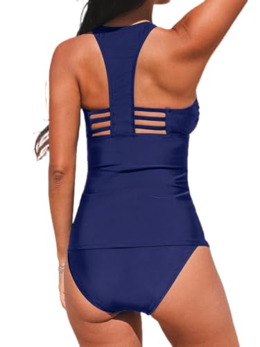 CUPSHE Damen Tankini Set V Ausschnitt Racerback Riemchen Mid Waist Bademode Zweiteiliger Badeanzug Swimsuit Navy Blue XL CUPSHE Damen Tankini Set V Ausschnitt Racerback Riemchen Mid Waist Bademode Zweiteiliger Badeanzug Swimsuit Navy Blue XL von CUPSHE