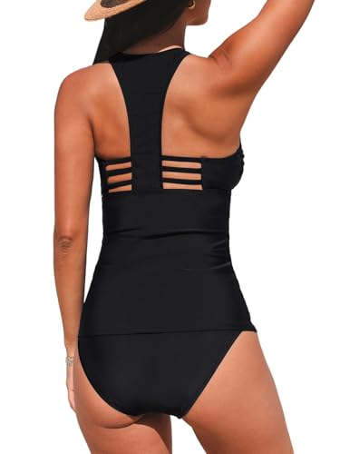CUPSHE Damen Tankini Set V Ausschnitt Racerback Riemchen Mid Waist Bademode Zweiteiliger Badeanzug Swimsuit Schwarz XL CUPSHE Damen Tankini Set V Ausschnitt Racerback Riemchen Mid Waist Bademode Zweiteiliger Badeanzug Swimsuit Schwarz XL von CUPSHE