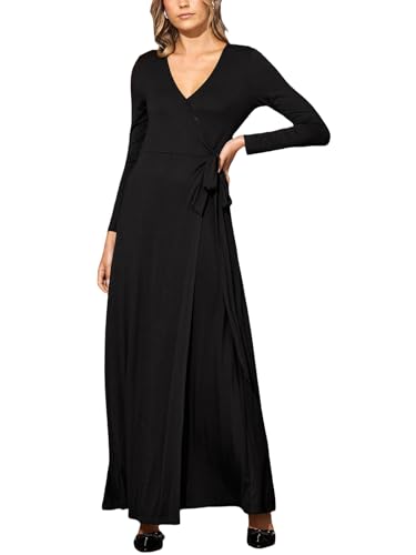 CUPSHE Damen Wickelkleid Strick V-Ausschnitt Langarm Maxikleid Seitliche Krawatte Basic Elegant Herbst Freizeitkleider Maxi Dress Schwarz XL CUPSHE Damen Wickelkleid Strick V-Ausschnitt Langarm Maxikleid Seitliche Krawatte Basic Elegant Herbst Freizeitkleider Maxi Dress Schwarz XL von CUPSHE