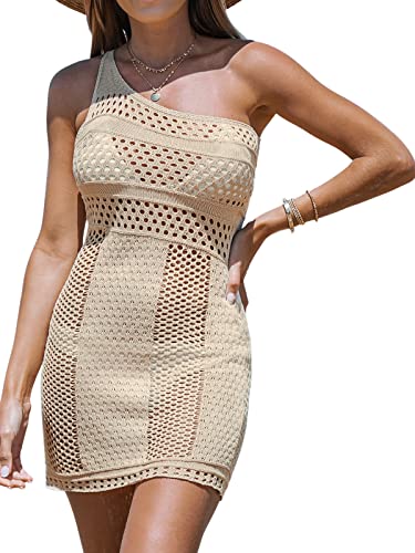 CUPSHE Durchsichtiges gehäkeltes figurbetontes Kleid für Damen, ärmellos, sexy, Strand, lässig, Sommer, Cream, Medium von CUPSHE