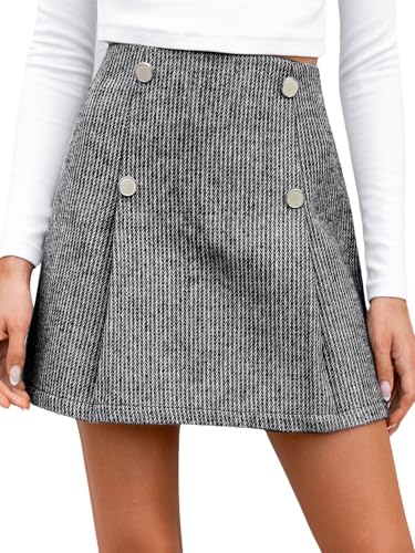CUPSHE Falten Mini Rock, Modische Lässige Herbst-Winter Knopf Rock, Grau, L von CUPSHE