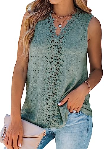 CUPSHE Damen-Tank-Top, lässig, V-Ausschnitt, ärmellos, Basic-Top, Sommer-Top, Blumenmuster, Spitzenbluse, Hemd, Olivgrün, Mittel von CUPSHE