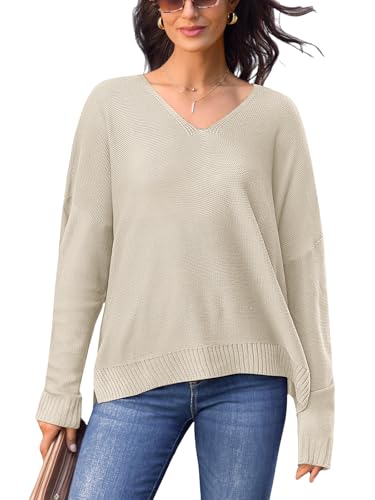 CUPSHE Frauen V-Ausschnitt Pullover Drop Langarm Pullover Gerippte Tops, Aprikose, L von CUPSHE