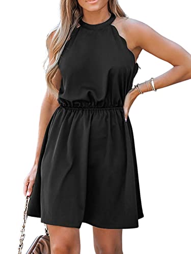 CUPSHE Frauen gewellter Halfter Strampler ärmellos kurzer Jumpsuit Halter elastische Empire-Taille Outfit, Schwarz, Mittel von CUPSHE