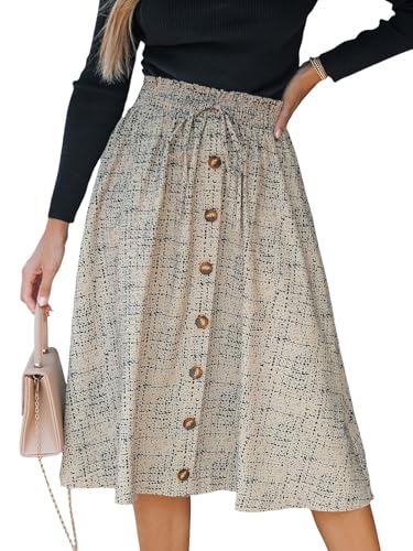 CUPSHE Karierter Gummibund Midirock, Damen Freizeit Midirock, Grau, L von CUPSHE