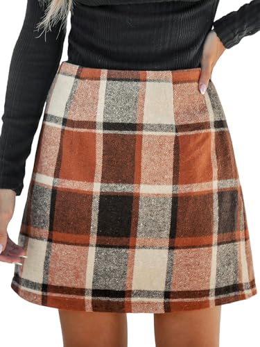 CUPSHE Karierter Minirock, Klassischer Preppy-Stil Damenrock, Modischer Herbst-Winter Minirock, Ziegelrot,M von CUPSHE