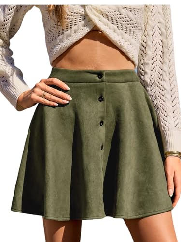 CUPSHE Knopf-Bell-Minirock, Modischer Herbst-Winter Damenkurzer Rock, Olivgrün,L von CUPSHE