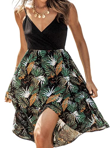 CUPSHE Langes Kleid für Damen, V-Ausschnitt, Blumenkleid, verstellbare Träger, Wickelkleid, Sommer, sexy, ärmellos, geteilt, Midi-A-Linie, Party, Freizeitkleid, black floral, Small von CUPSHE