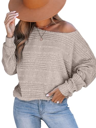 CUPSHE Rib Strick Rundhals Damen Pullover, Komfortabler Langarm Pullover, Beige,S von CUPSHE