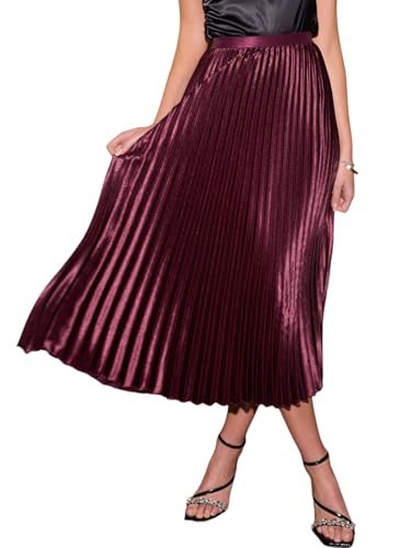 CUPSHE Satin-Falten Damen Langarmkleid, Elegante Abendessen Party Maxikleid, Burgunderrot, L von CUPSHE