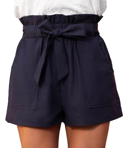 CUPSHE Shorts Damen Hohe Taille Elegant Paperbag Sommer Shorts Lockerer Schnitt mit Taschen Lässiger Stil Marineblau M von CUPSHE