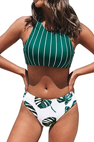 CUPSHE Damen Bikini Set Bustier Bikini mit gekreuztem Rückendetail Zweiteiliger Badeanzug Grün M von CUPSHE