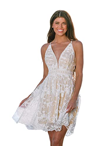 CUPSHE X Madison Damen Kleid V Ausschnitt Rückenfrei Floral Spitze Spaghetti Trägerkleid Freizeitkleider Elegant Party Lace Mini Dress Champagner S CUPSHE X Madison Damen Kleid V Ausschnitt Rückenfrei Floral Spitze Spaghetti Trägerkleid Freizeitkleider Elegant Party Lace Mini Dress Champagner S von CUPSHE
