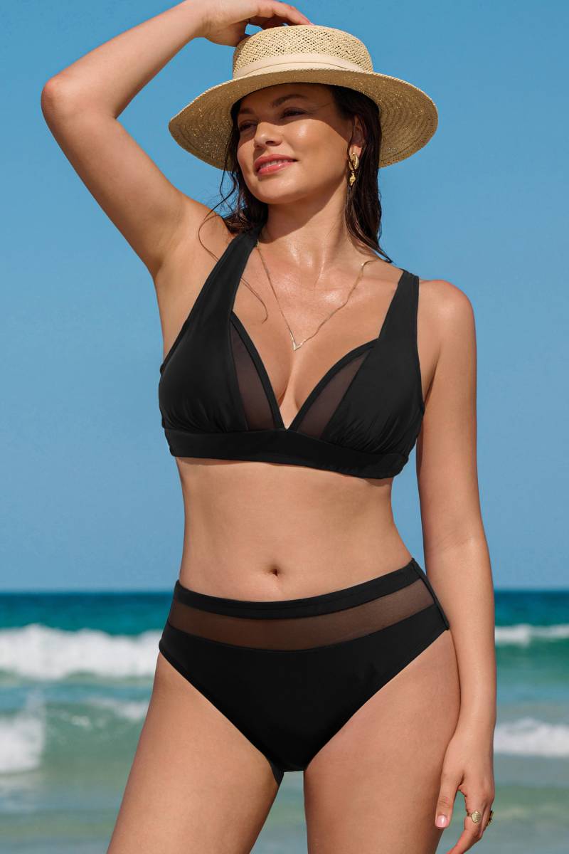 DD+ Große Cups Mid-Waist Überkreuzte Träger Bikini-Set von CUPSHE