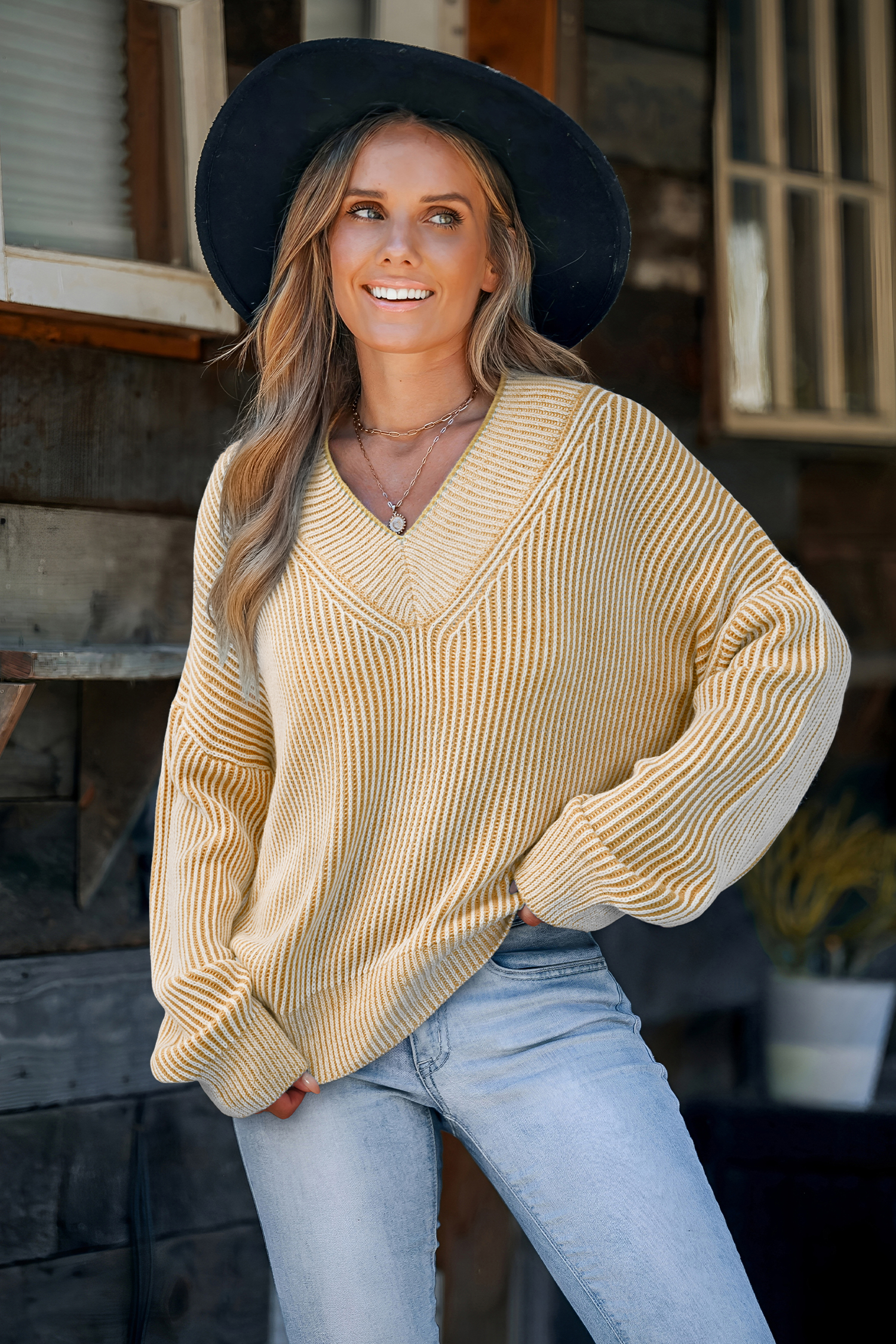 Gelber V-Ausschnitt Pullover von CUPSHE