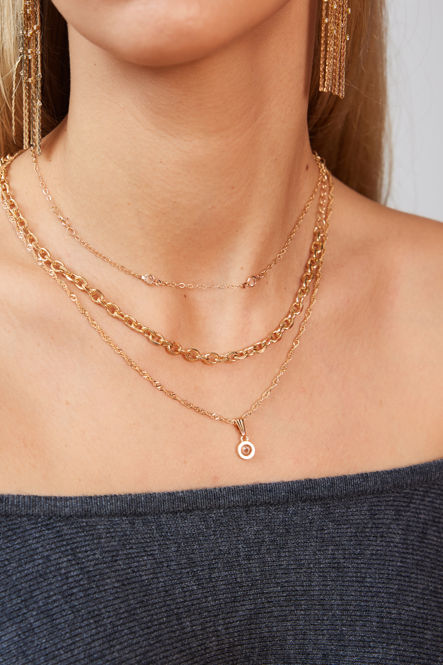 Goldfarbenes Halsketten-Set mit Strass-Akzenten von CUPSHE