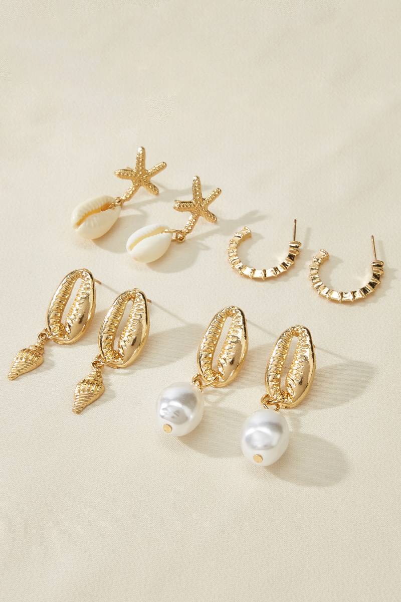 Goldfarbenes Ohrring-Set mit Kunstperlen und Strandmotiven von CUPSHE