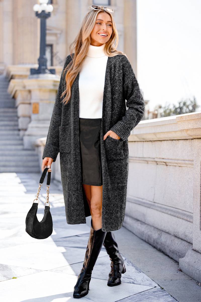 Graue Lange Strickjacke von CUPSHE