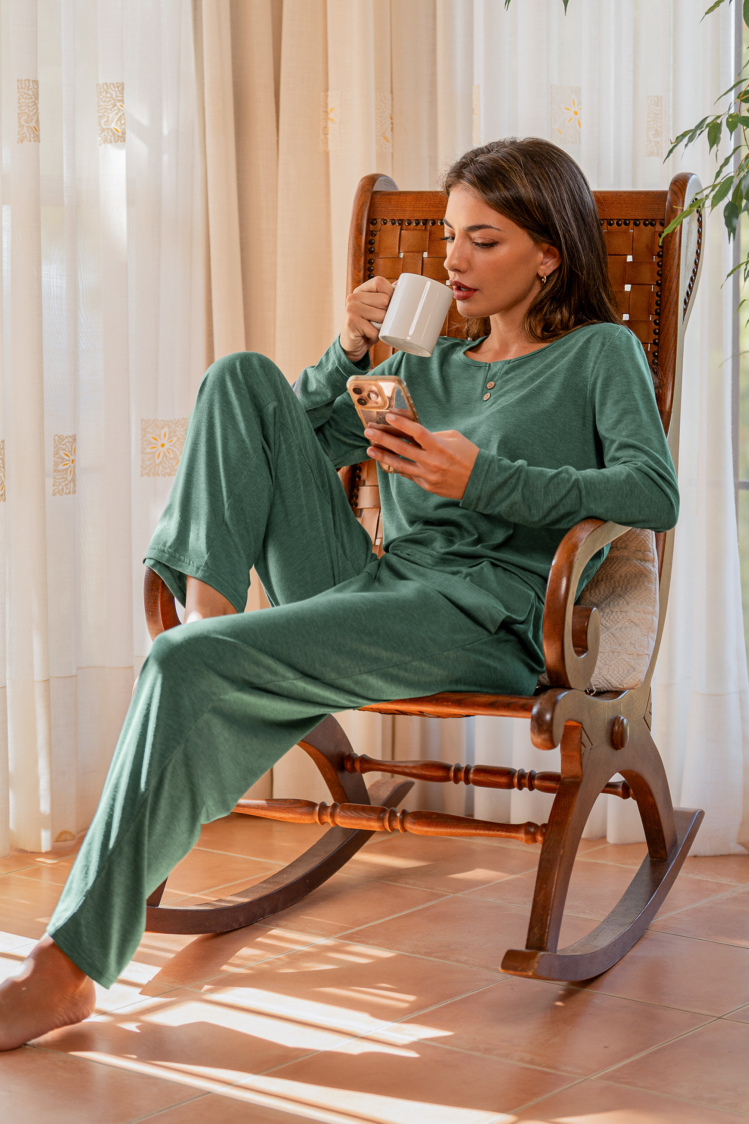 Grünes Langarm Pyjama-Set von CUPSHE
