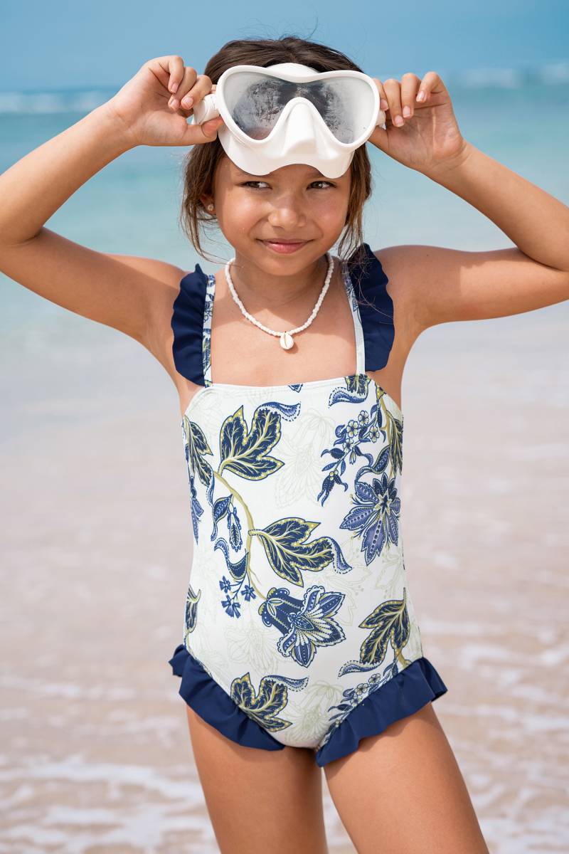 Kinderbademode Blau-weißer Mädchen-Badeanzug von CUPSHE