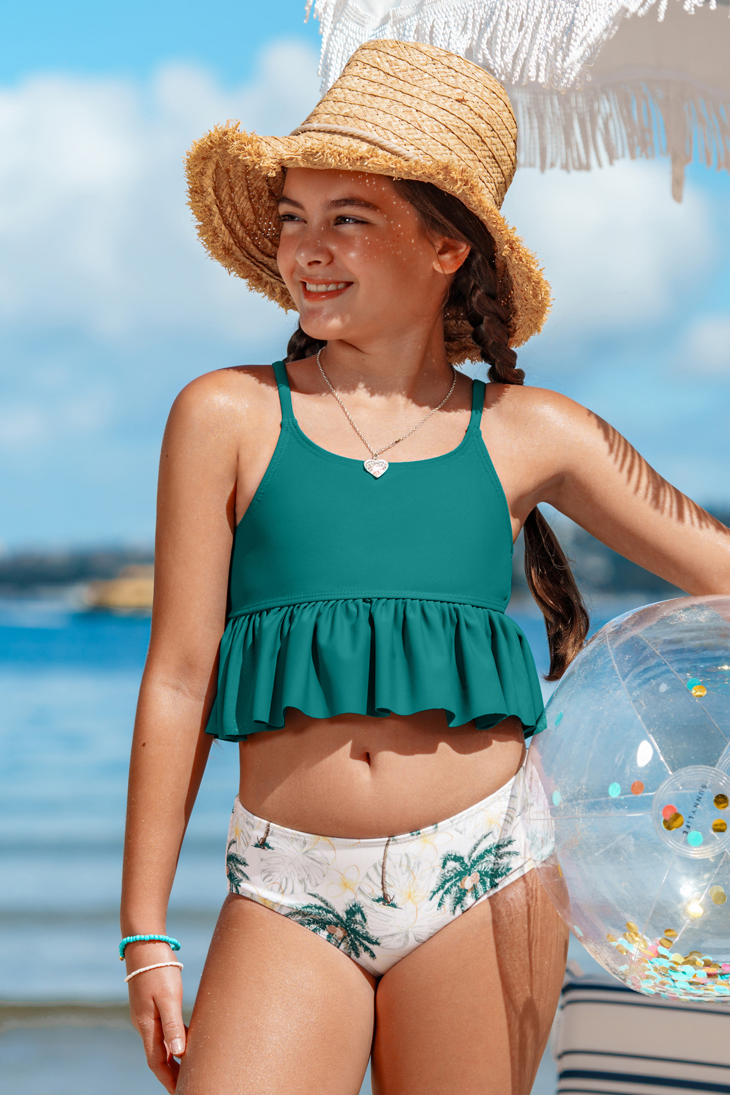 Kinderbademode Tropisches U-Ausschnitt Mädchen-Tankini-Set von CUPSHE