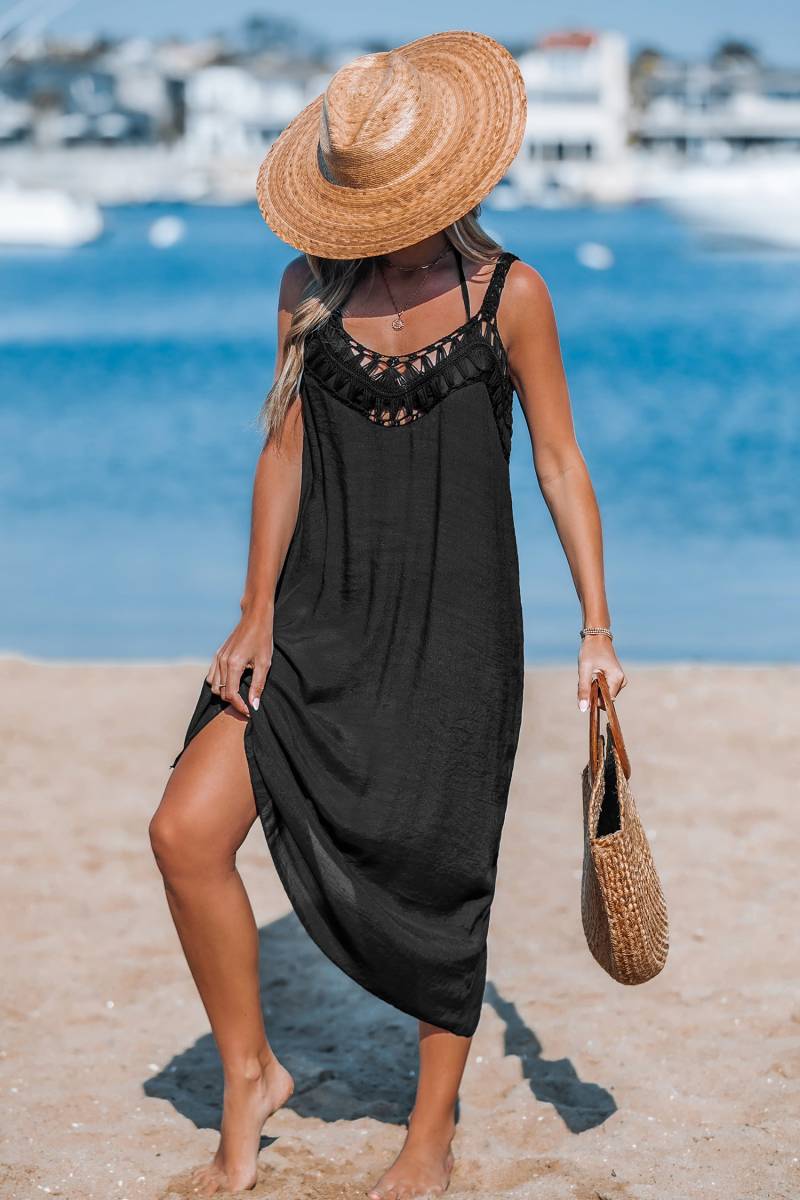 Maxi-Slip-Strandkleid mit durchsichtigen Häkeleinsätzen von CUPSHE