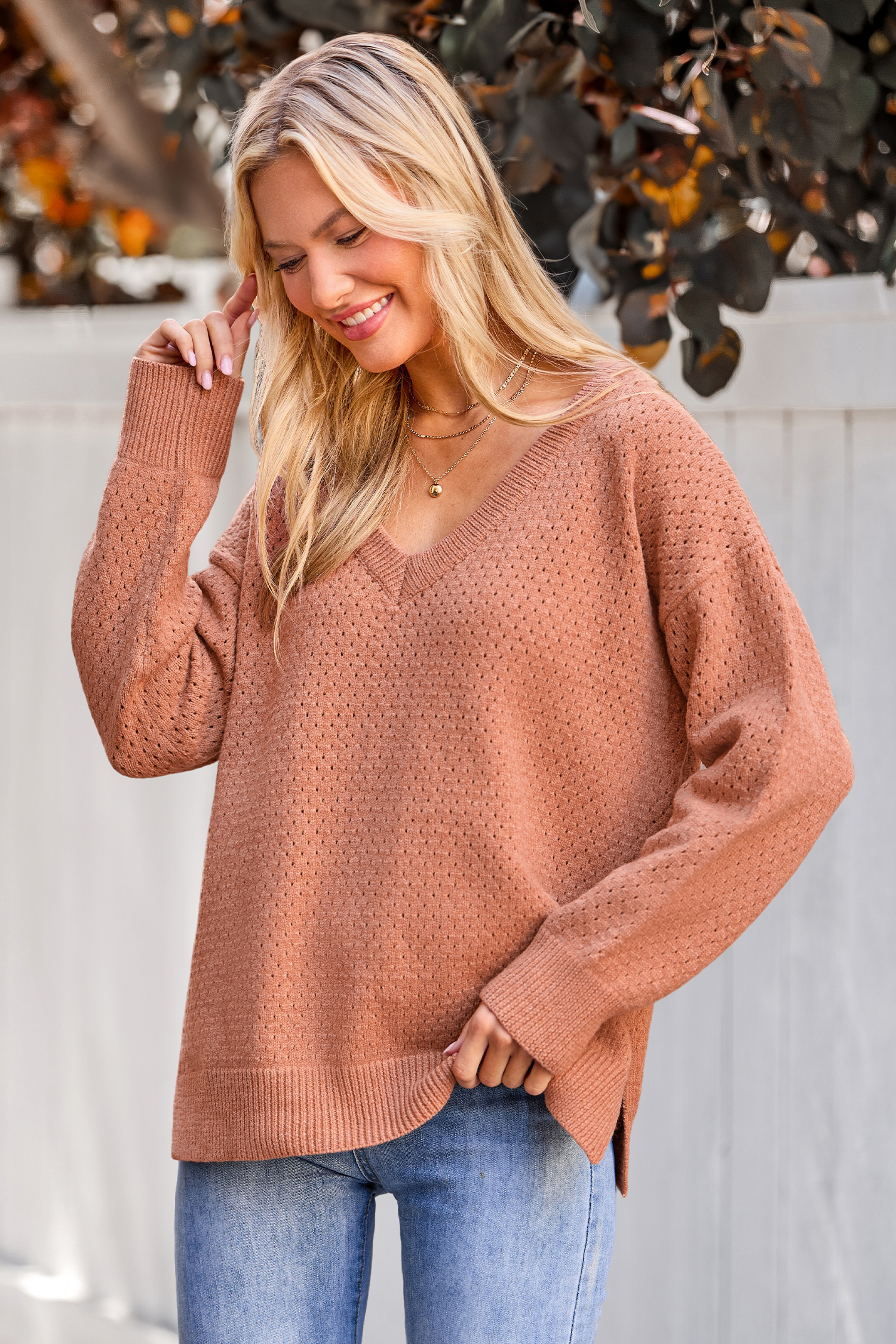 Neutraler V-Ausschnitt Langarmpullover von CUPSHE