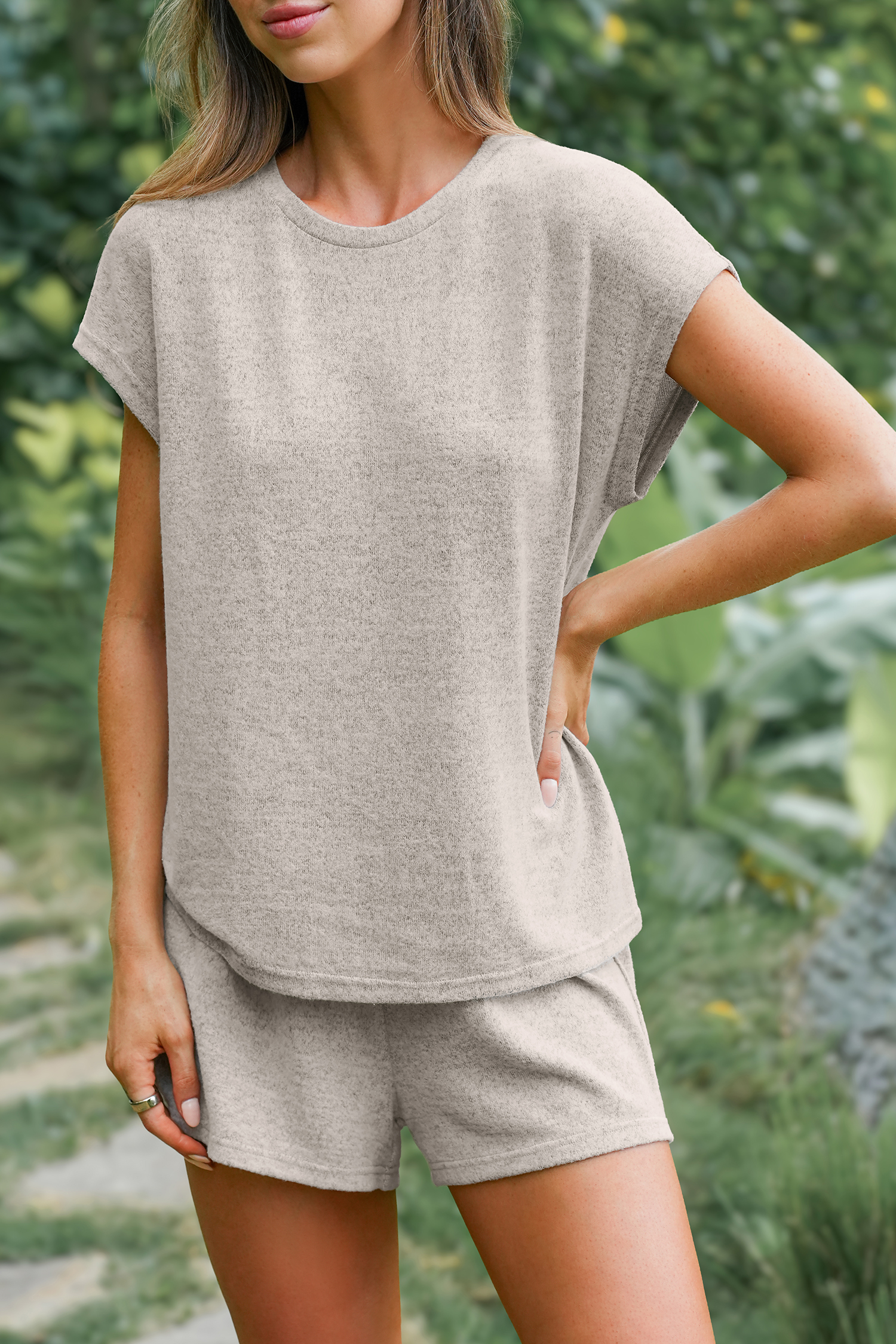 Neutrales Rundhals Kurzarm-Pyjama-Set von CUPSHE