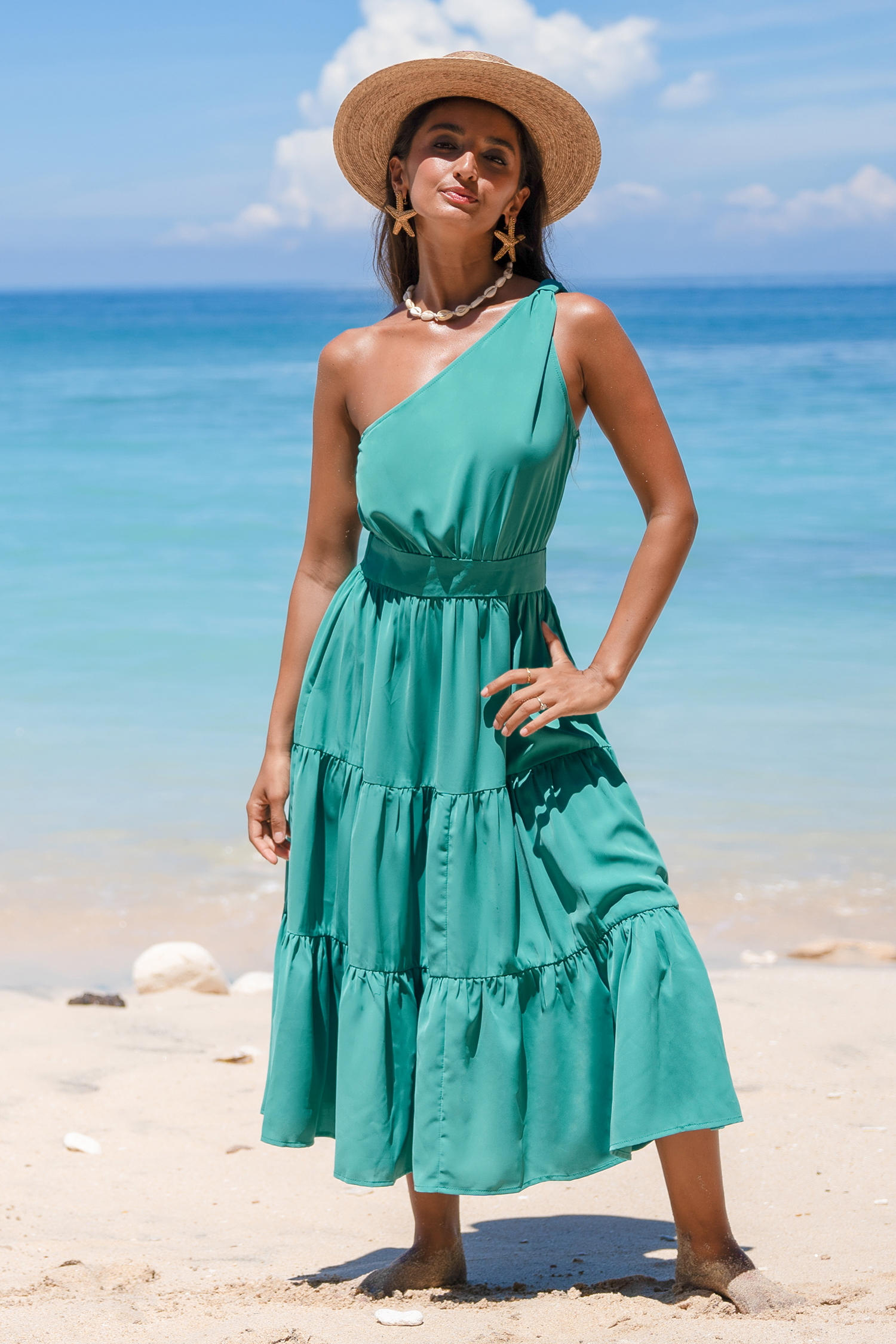 One-Shoulder-Midikleid in Aqua von CUPSHE