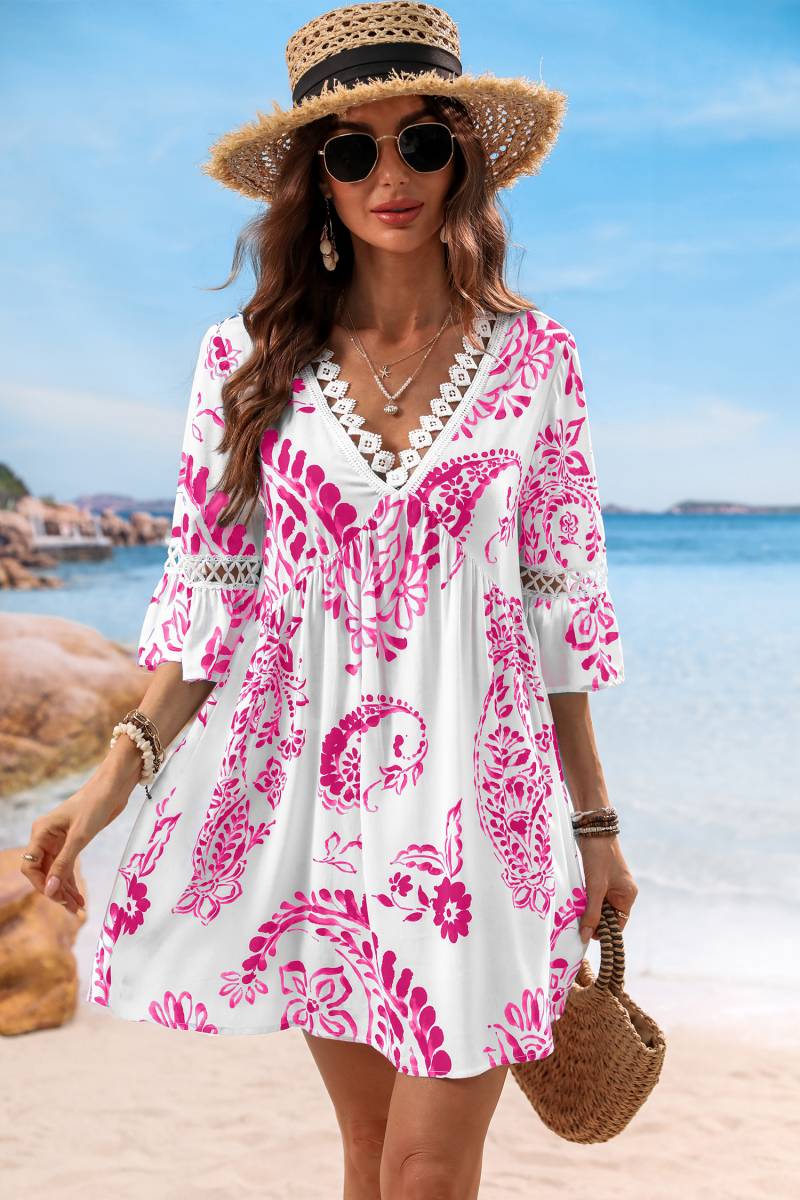 Paisley fließendes Mini-Strandkleid mit Halbärmeln von CUPSHE