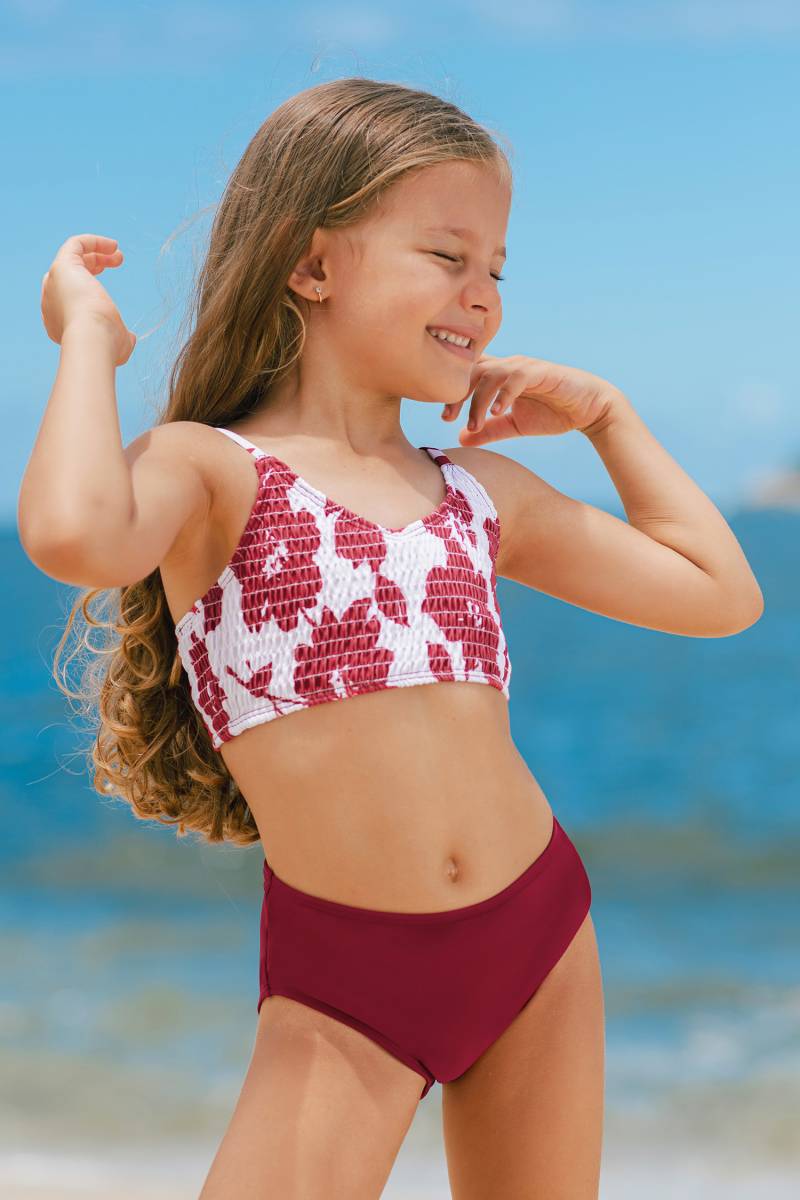 Kinderbademode Rot tropischer Mädchen Tankini von CUPSHE