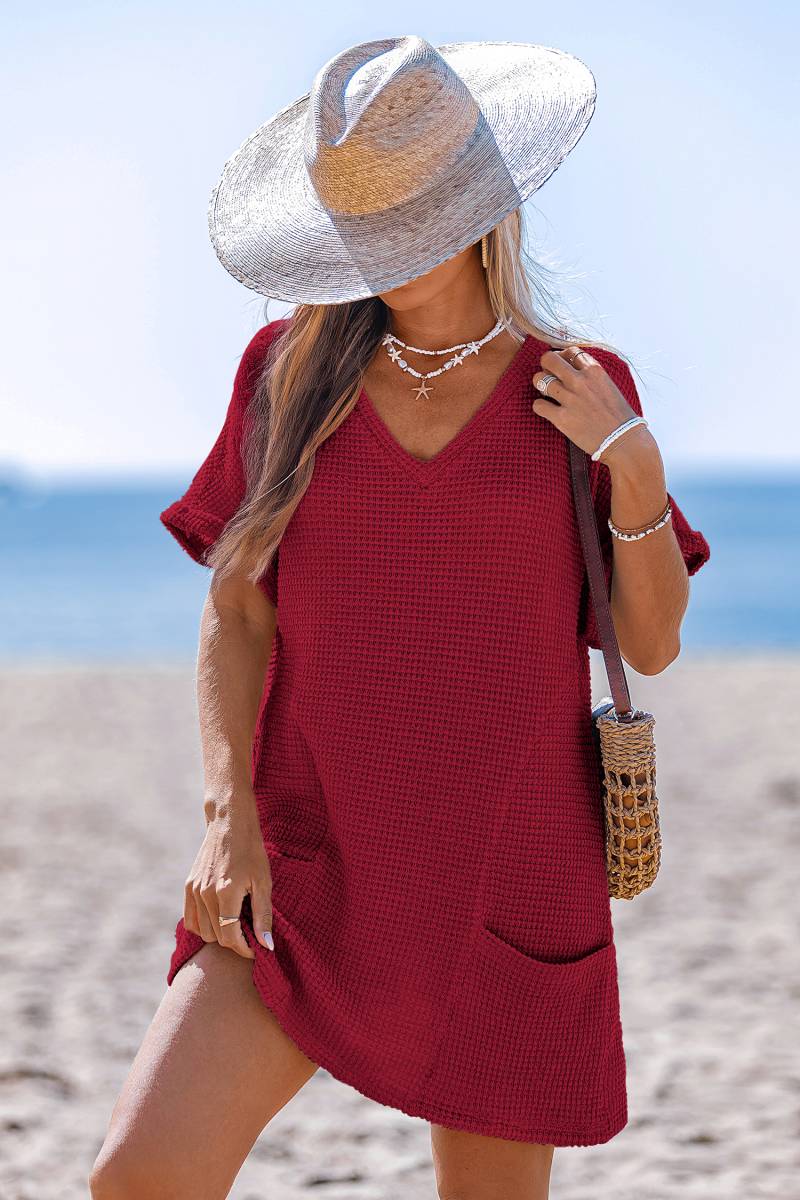 Rotes Kurzarm Mini-Strandkleid von CUPSHE