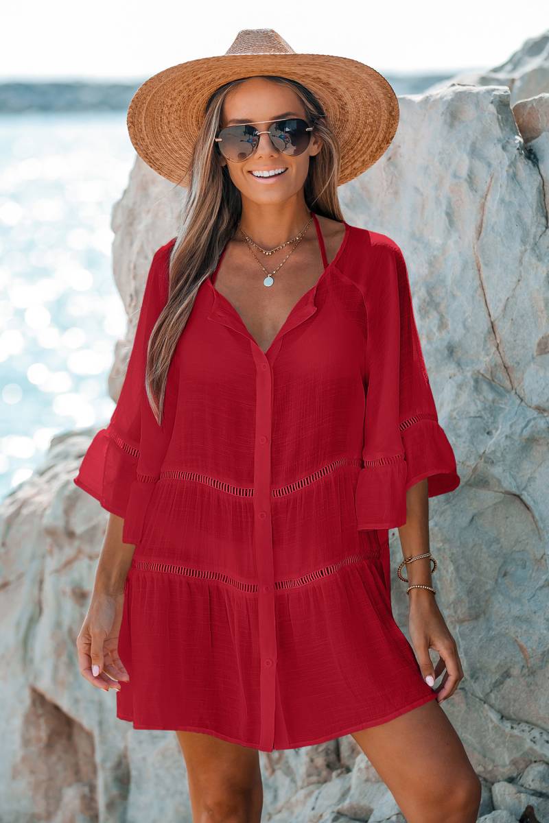 Rotes Mini-Strandkleid mit halben Ärmeln von CUPSHE