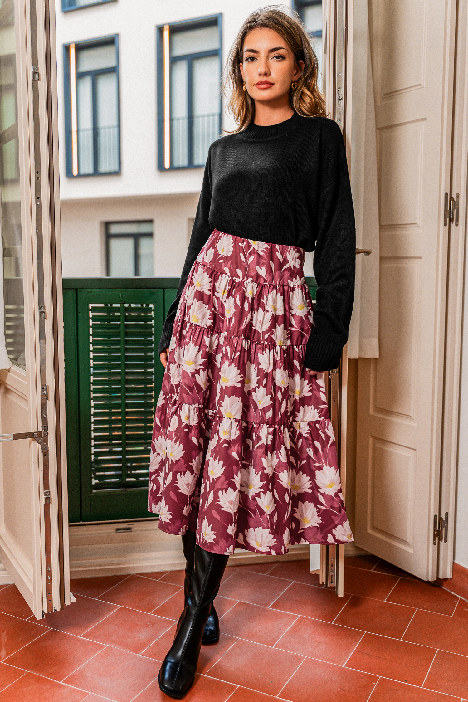 Schwarzer Hoher Ausschnitt Lange Ärmel Kurzer Pullover von CUPSHE