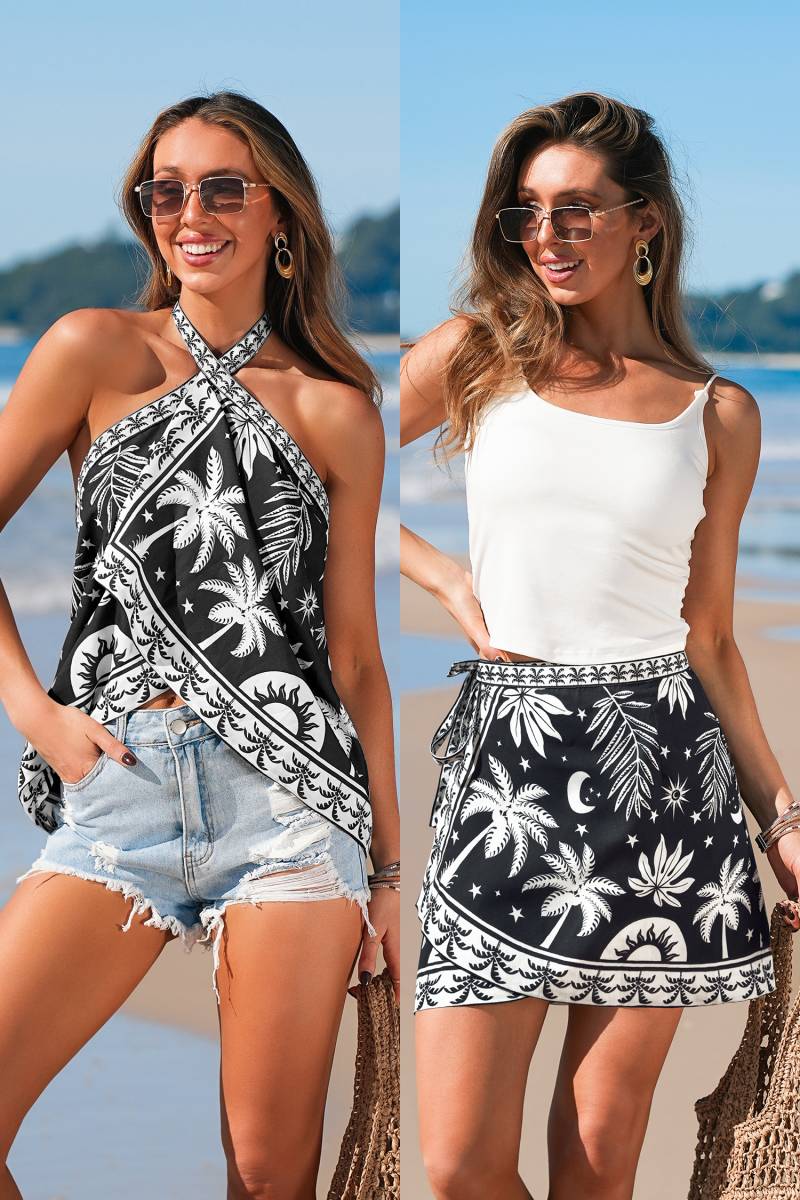Tropischer Mini Strand-Sarong mit Taillengürtel von CUPSHE