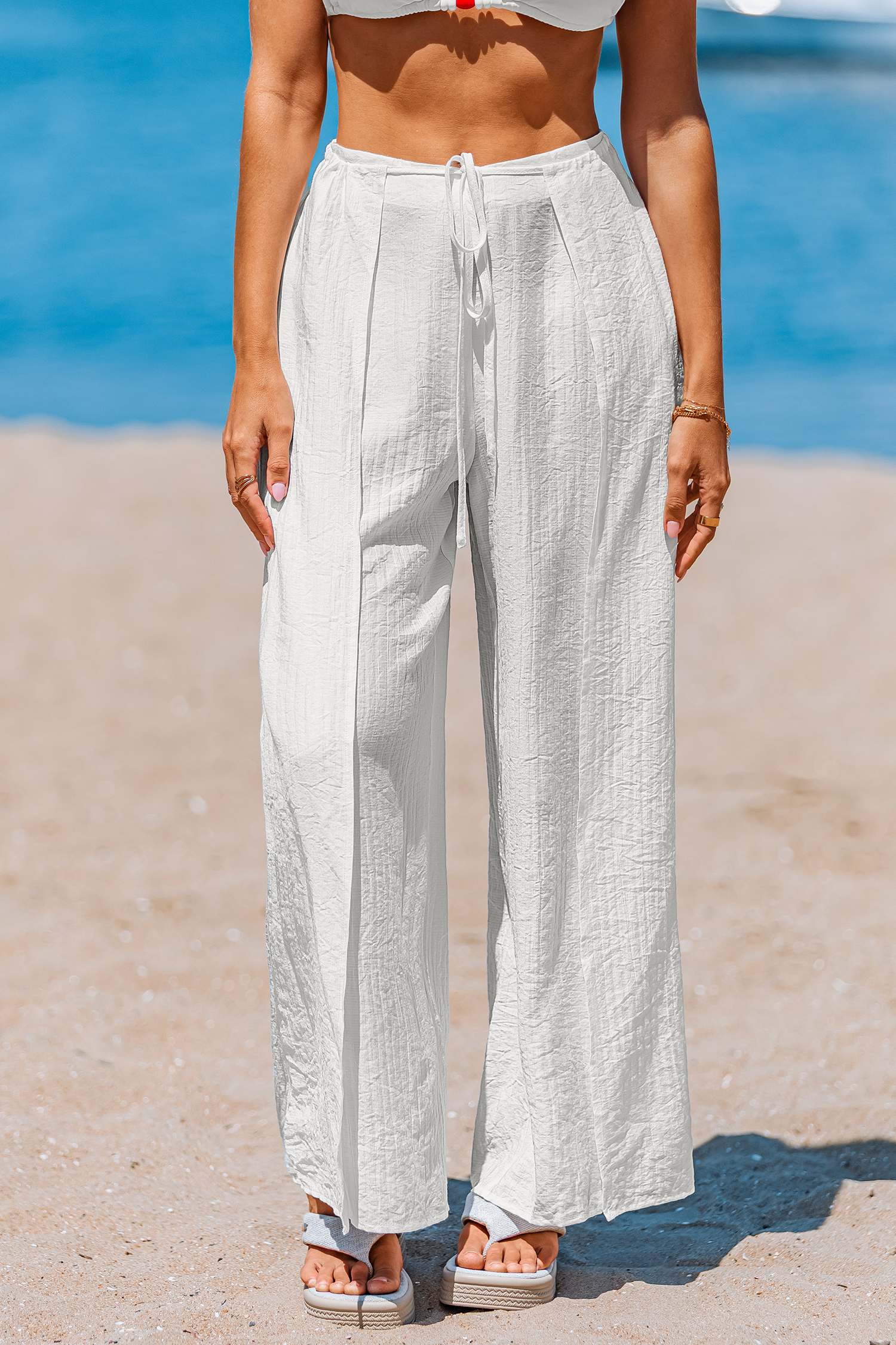 Weiße Transparente Strandhose mit Taillengürtel Weiße Transparente Strandhose mit Taillengürtel von CUPSHE