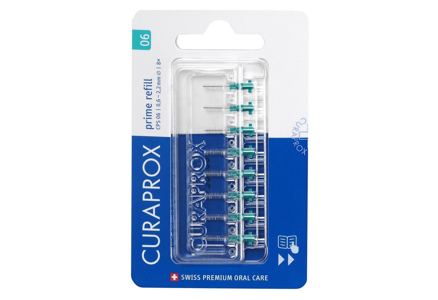 CURAPROX Interdentalbürsten Interdentalbürste CPS 06 prime, Refill, 8 Stück, türkis, 2,2 mm Wirksamkeit, Nachfüllpackung, ohne Halter von CURAPROX