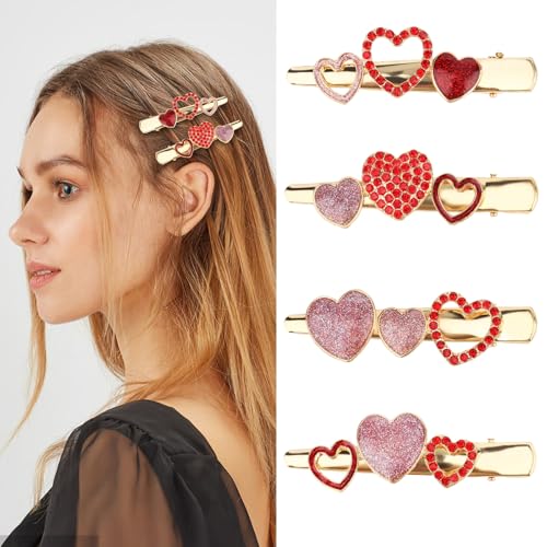 CURASA Haarspangen für Damen und Mädchen, Herzform, Metall, Krokodil-Haarspangen, Rosa, Rot, Strass, Glitzer, Herzform, Entenschnabel-Haarnadeln, modisch, süße Haarspangen, Partyzubehör, CURASA Haarspangen für Damen und Mädchen, Herzform, Metall, Krokodil-Haarspangen, Rosa, Rot, Strass, Glitzer, Herzform, Entenschnabel-Haarnadeln, modisch, süße Haarspangen, Partyzubehör, von CURASA
