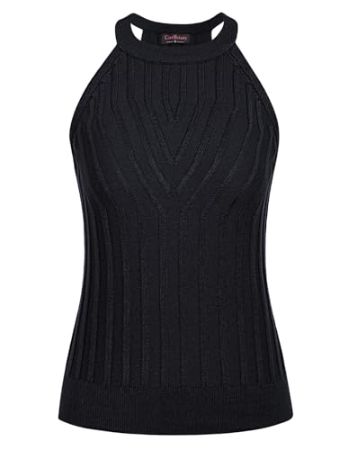 CURLBIUTY Damen Ärmellos Strickoberteile Neckholder Tanktop Elegant Rundhals Slim fit Ladies Weste Schwarz XL von CURLBIUTY