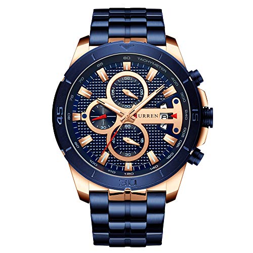 Business Herren Armbanduhr Luxus Marke Edelstahl Armbanduhr Chronograph Armee Militär Quarz Uhren Relogio Masculino rose gold blue von CURREN