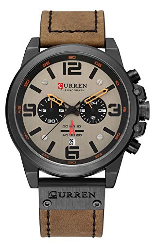 CURREN Chronograph Mode Trend Multifunktions Wasserdichte Quarzuhr Lederband Militär Uhr, Braun, Luxus von CURREN