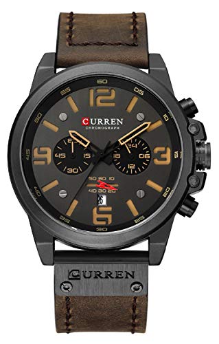 CURREN Luxus Marke Männer Militär Stoppuhr Wasserdicht Leder Chronograph Uhr Herren Mode Quarzuhr (Kaffee Farbe), Kaffeebraun, Chronograph, Quarzuhr von CURREN