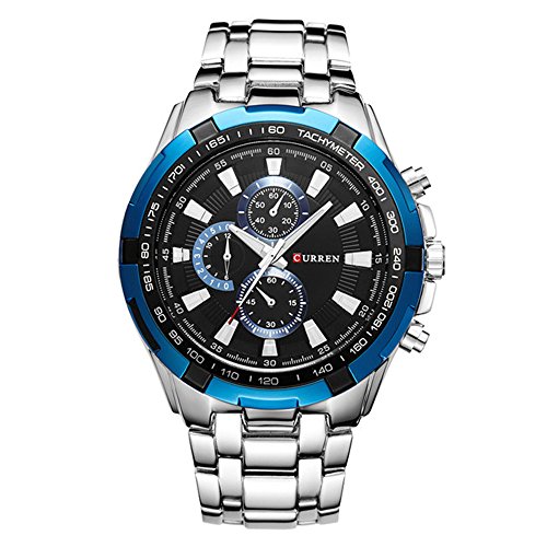 Curren 8023 Herren-Sport-Armbanduhr, wasserdicht, Edelstahl, Quarz-Armbanduhr Blue Silver Black von CURREN