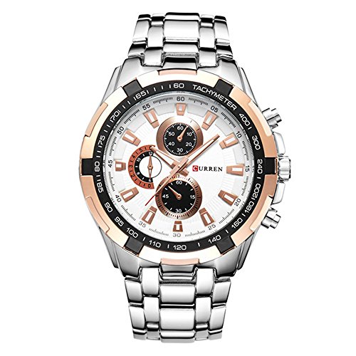 Curren 8023 Herren-Sport-Armbanduhr, wasserdicht, Edelstahl, Quarz-Armbanduhr Rose gold silver white von CURREN